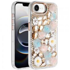 iPhone 17E / 16E / SE4 Spectacular Full Bling Stones Glitter HQ Hybrid Floral Series - Gold