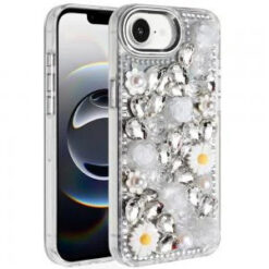 iPhone 17E / 16E / SE4 Spectacular Full Bling Stones Glitter HQ Hybrid Floral Series - White