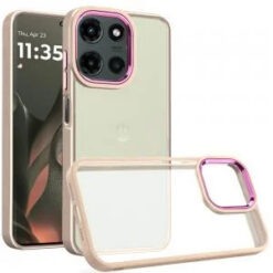 Motorola Edge 2025 Polished Oil Thick Acrylic Metal Button Hybrid Case Cover - Beige
