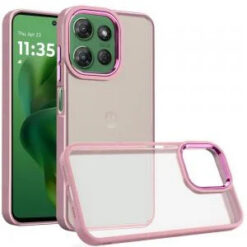 Moto G Power 2026/2025 Polished Oil Thick Acrylic Metal Button Hybrid Case Cover - Light Pink