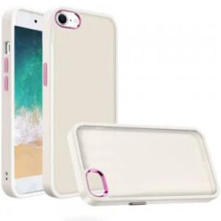 iPhone 17E / 16E / SE4 Polished Oil Thick Acrylic Metal Button Hybrid Case Cover - Beige