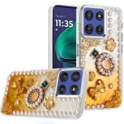 Moto G Stylus 5G 2026/2025 Pearls Epoxy Glitter Ornaments Design Chrome Edged Case - 8