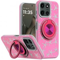 Motorola Edge 2025 Metal Diamond CD Pattern Design Matte Finished Hybrid with Rotational Ring [C