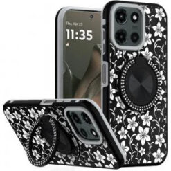 Motorola Edge 2025 Metal Diamond CD Pattern Design Matte Finished Hybrid with Rotational Ring [C