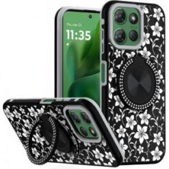 Moto G Power 2026/2025 Metal Diamond CD Pattern Design Matte Finished Hybrid with Rotational Rin