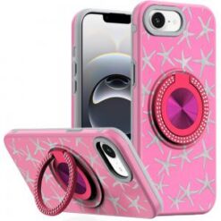 iPhone 17E / 16E / SE4 Metal Diamond CD Pattern Design Matte Finished Hybrid with Rotational Rin