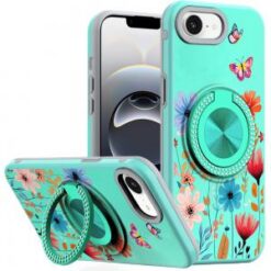 iPhone 17E / 16E / SE4 Metal Diamond CD Pattern Design Matte Finished Hybrid with Rotational Rin