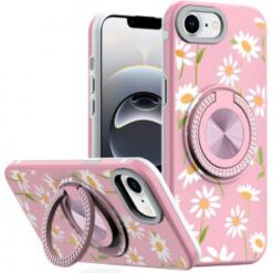 iPhone 17E / 16E / SE4 Metal Diamond CD Pattern Design Matte Finished Hybrid with Rotational Rin
