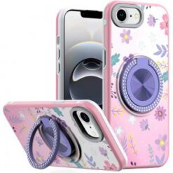 iPhone 17E / 16E / SE4 Metal Diamond CD Pattern Design Matte Finished Hybrid with Rotational Rin