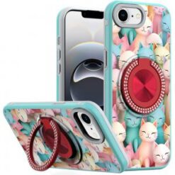iPhone 17E / 16E / SE4 Metal Diamond CD Pattern Design Matte Finished Hybrid with Rotational Rin