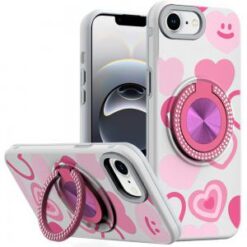 iPhone 17E / 16E / SE4 Metal Diamond CD Pattern Design Matte Finished Hybrid with Rotational Rin