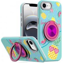 iPhone 17E / 16E / SE4 Metal Diamond CD Pattern Design Matte Finished Hybrid with Rotational Rin