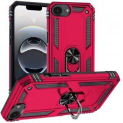 iPhone 17E / 16E / SE4 Ring Magnetic Kickstand Hybrid Case Cover - Hot Pink