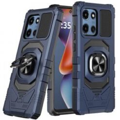 Moto G 5G 2025/2026 - G Play 2026 - Robotic Hybrid with Magnetic Ring Stand Case Cover - Dark Bl