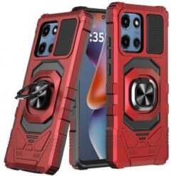 Moto G 5G 2025/2026 - G Play 2026 - Robotic Hybrid with Magnetic Ring Stand Case Cover - Red