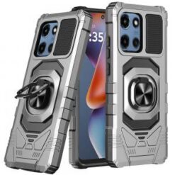 Moto G 5G 2025/2026 - G Play 2026 - Robotic Hybrid with Magnetic Ring Stand Case Cover - Silver