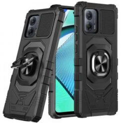 Motorola Moto G Power 5g 2024 Robotic Hybrid with Magnetic Ring Stand Case Cover - Black