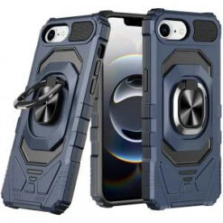 iPhone 17E / 16E / SE4 Robotic Hybrid with Magnetic Ring Stand Case Cover - Dark Blue