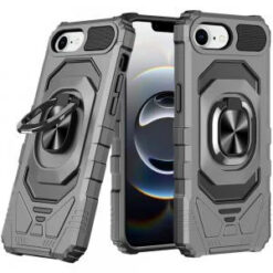 iPhone 17E / 16E / SE4 Robotic Hybrid with Magnetic Ring Stand Case Cover - Grey