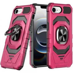 iPhone 17E / 16E / SE4 Robotic Hybrid with Magnetic Ring Stand Case Cover - Hot Pink
