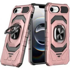 iPhone 17E / 16E / SE4 Robotic Hybrid with Magnetic Ring Stand Case Cover - Rose Gold
