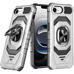 iPhone 17E / 16E / SE4 Robotic Hybrid with Magnetic Ring Stand Case Cover - Silver