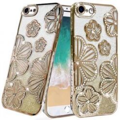 iPhone 17E / 16E / SE4 Shimmer Glitter Floral Design Thick TPU Case Cover - Gold