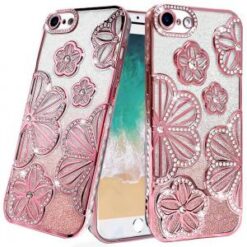 iPhone 17E / 16E / SE4 Shimmer Glitter Floral Design Thick TPU Case Cover - Rose Gold