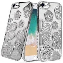 iPhone 17E / 16E / SE4 Shimmer Glitter Floral Design Thick TPU Case Cover - Silver