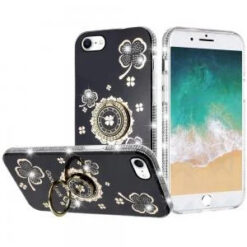 iPhone 17E / 16E / SE4 Splendid Glitter with Diamonds All Around Edges Ring Stand Case Cover - B