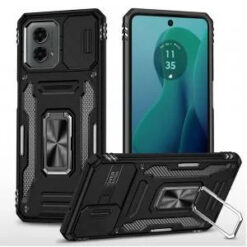 Motorola Moto G 5G 2024 Utter Tough Metal Ring Movable Camera Window Hybrid Case Cover - Black