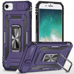 iPhone 17E / 16E / SE4 Utter Tough Metal Ring Movable Camera Window Hybrid Case Cover - Dark Pur