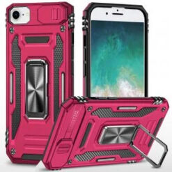 iPhone 17E / 16E / SE4 Utter Tough Metal Ring Movable Camera Window Hybrid Case Cover - Hot Pink