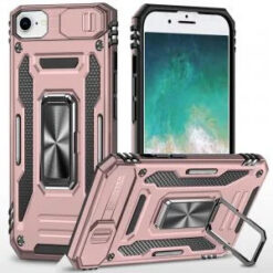 iPhone 17E / 16E / SE4 Utter Tough Metal Ring Movable Camera Window Hybrid Case Cover - Rose Gol