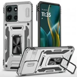 Moto G Stylus 5G 2026/2025 Utter Tough Metal Ring Movable Camera Window Hybrid Case Cover - Silv