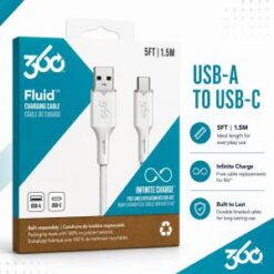 360 Fluid USB TO C Braided Charging Cable 5ft - WHITE (E2 360-5)