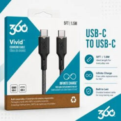 360 Fluid C TO C Braided Charging Cable 5ft - BLACK (E2 360-6)