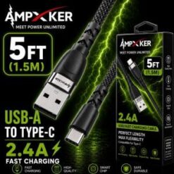 [5FT FAST CABLE] (2.4A USB-TypeC BLACK) - BRAIDED - LANE C BOXES ITEM 16)