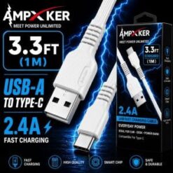 USB-A to TYPE-C - Fast Charging Cable 3.3FT (1M) - White (LANE C BOXES - ITEM 19)