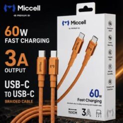 MICCELL [CABLE] (60W TypeC-TypeC 4FT BLACK) - BRAIDED FAST CHARGE (B19 ITEM 4)